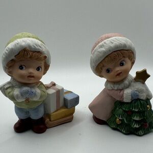 Homco Green and Pink Holiday Figurines #5556